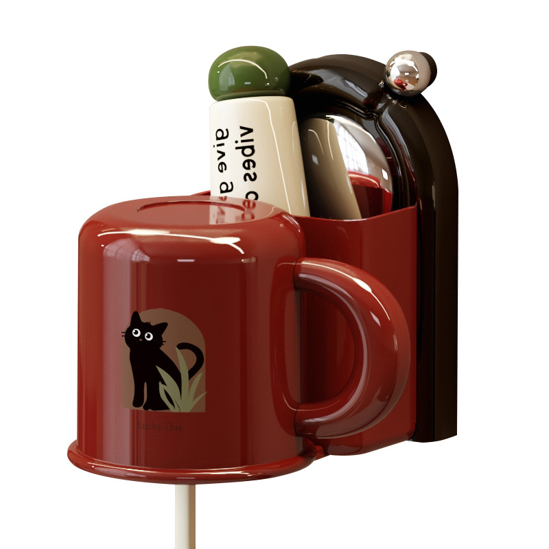 Household Toothbrush and Tooth Cup Storage Rack Mouthwash Cup Wall-Mounted Punch-Free Storage Antique Style Bathroom Tooth Cup Hanger