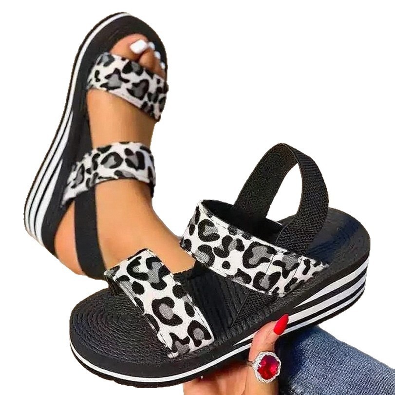 Thick-Soled Sandals for Women Cross-Border Leopard Print Summer Fashion Soft-Soled Lightweight and Comfortable Outer Wear Women's Sandals Fake Hemp Rope