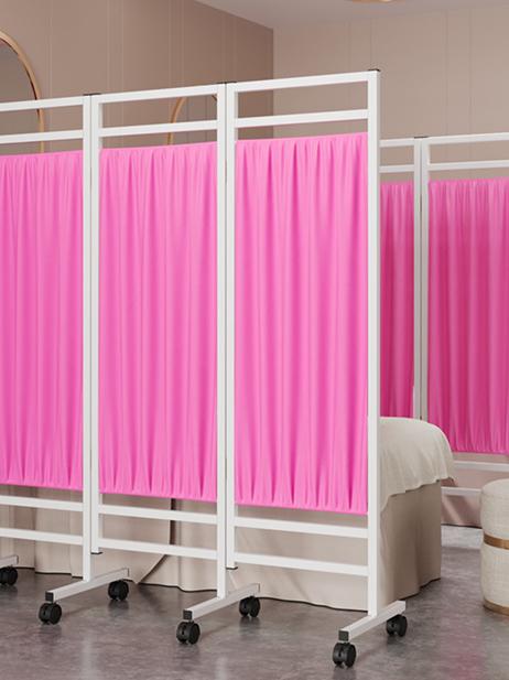 Screen Partition Hospital Clinic Health Room Beauty Foot Bath Iron Fabric Sliding Mobile Folding Wheeled Folding Screen Silk Flower