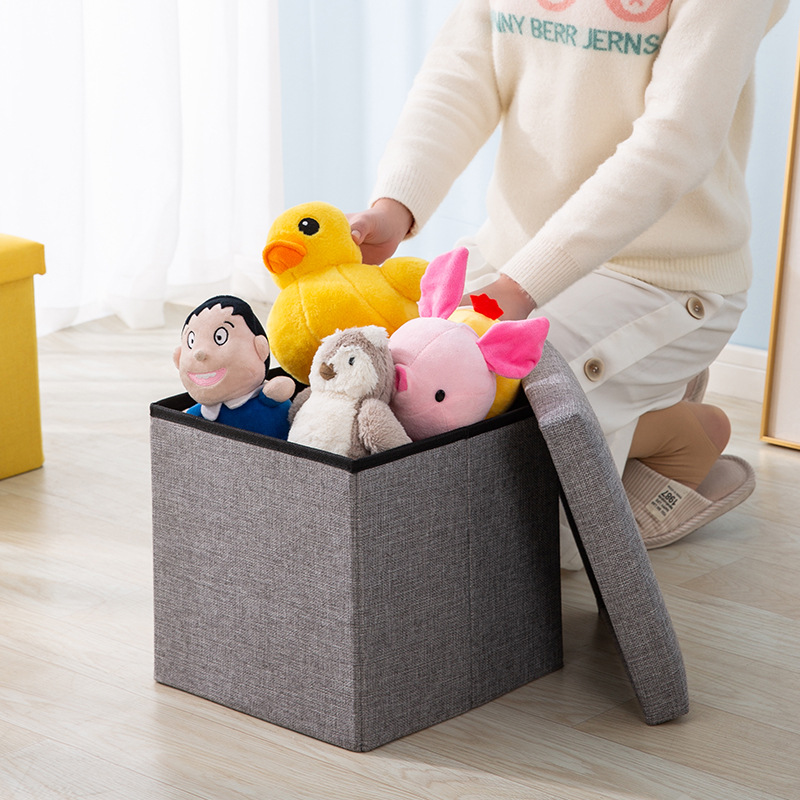 Cotton and Linen Storage Stool Foldable Shoe Changing Stool Finishing Storage Box Home Linen Storage Stool Shoe Changing Stool Storage