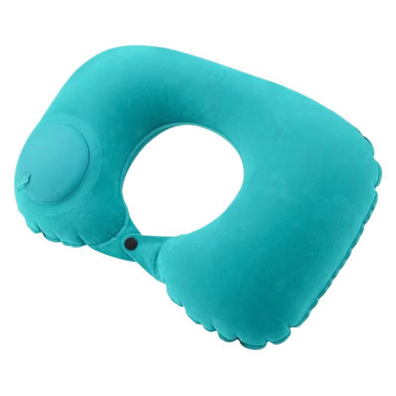Pvc Flocked U-Shaped Push-Type Inflatable Pillow Portable Travel Neck Pillow Airplane Pillow Outdoor Neck Pillow Lightweight