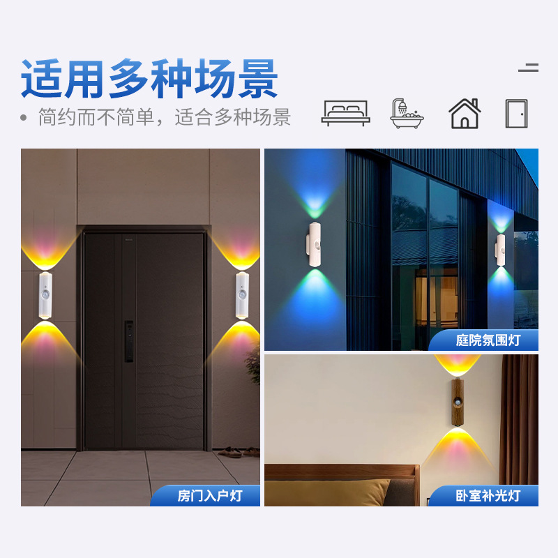 Factory Wholesale Smart Human Body Sensor Lamp, Colorful Rechargeable Sensor Wall Lamp, Hill Night Light, Double Cat Eye Ambient Light