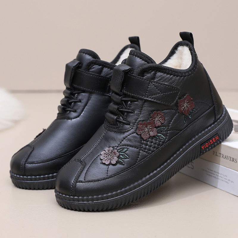 Middle-Aged and Elderly Women's Velvet-Lined Warm Cotton Shoes, Winter Waterproof, Non-Slip, Soft-Soled Snow Boots for Women