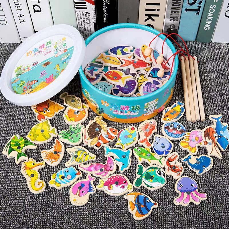 Factory wholesale wooden magnetic fish Young Children Baby hands-on parent-child game kindergarten materials fishing toys