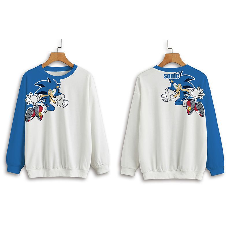 Мультфильм модный бренд Sonic напечатанный свитер ins мужской и женский универсальный круглый вырез длинный рукав футболка