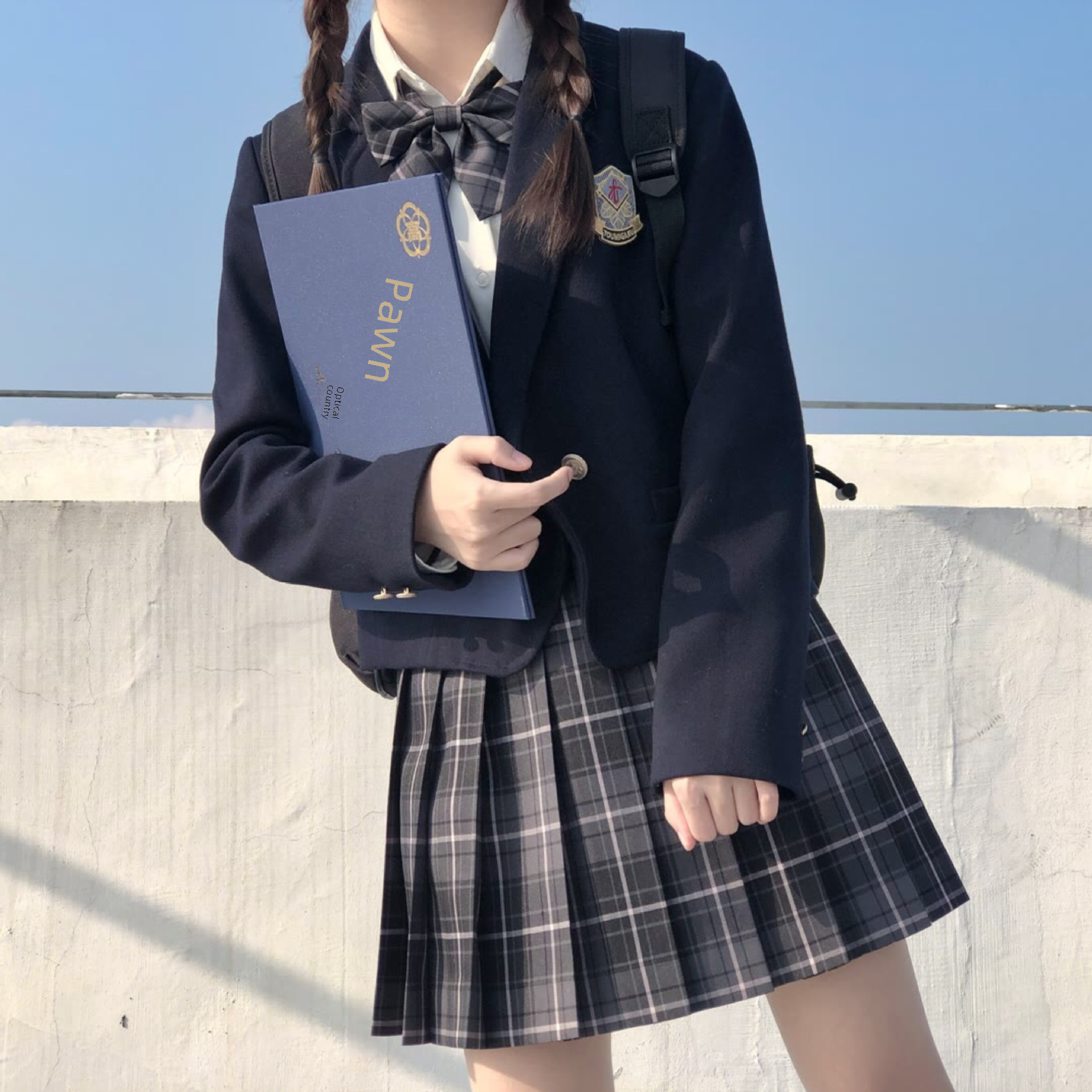 Smoke Gray Jk Uniform Skirt Authentic Japanese A-Line Skirt Pleated Skirt Plaid Skirt School Style Black Suit Plaid Skirt Two-Piece Set