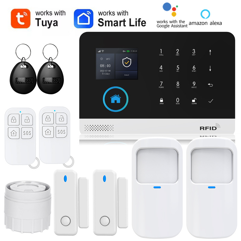 Комплект сигнализации для дома, беспроводной Wi-Fi, Gsm, сенсорный экран, система сигнализации Tuya Smart Life