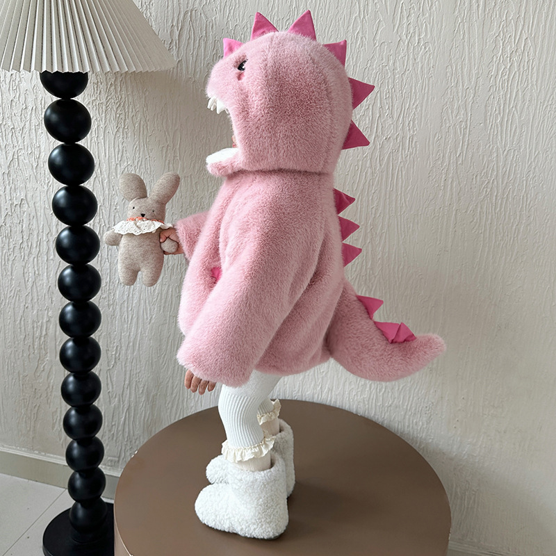 Boys' Fleece Jacket Autumn and Winter 2025 New Kidsren's Thickeneded Dinosaur Fur Sweater Boys' Cute Fur Clothes