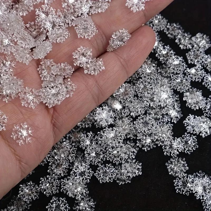 Cross-Border Popular Christmas Ice Transparent Snowflake 8mm Resin Nail Art Jewelry Flash Diamond White Snowflake Nails DIY Wearable Nails