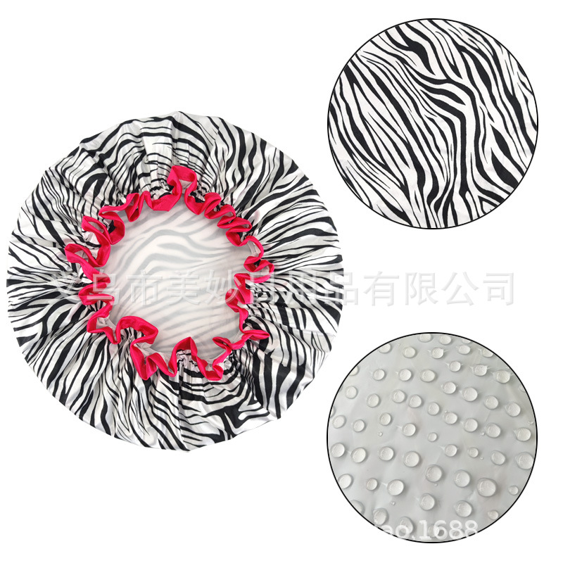 Ms. peva double-layer colored shower cap waterproof padded cap European and American printed bathroom cap daily necessities Amazon wholesale