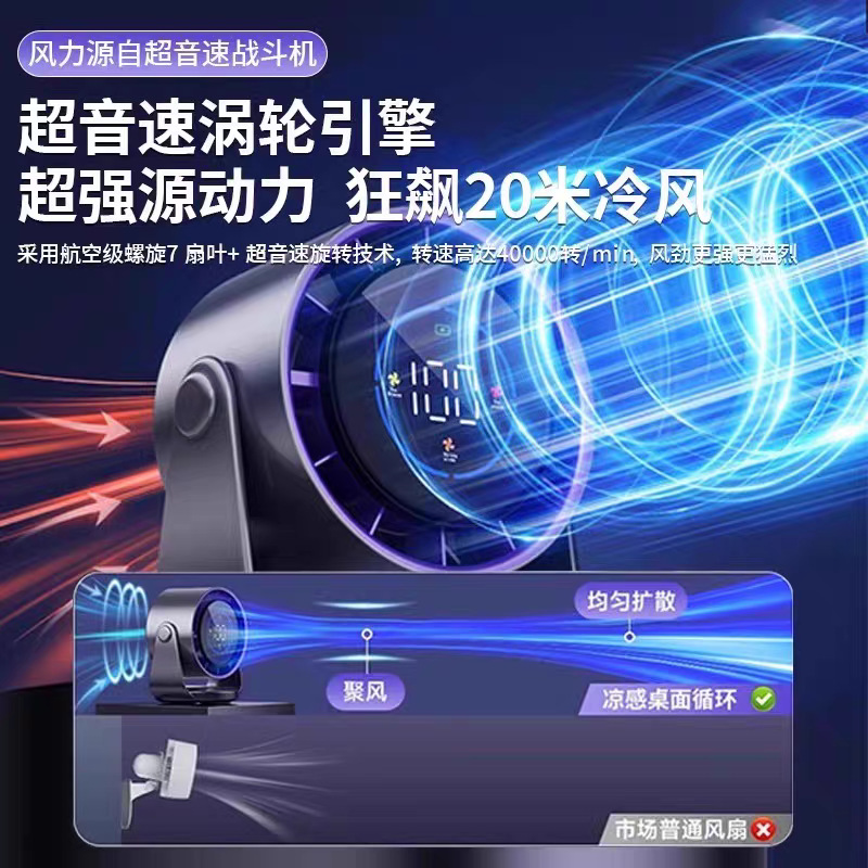 2025 new desktop fan 100 high-speed cycle fan charging digital display desktop turbo wall-mounted desktop fan