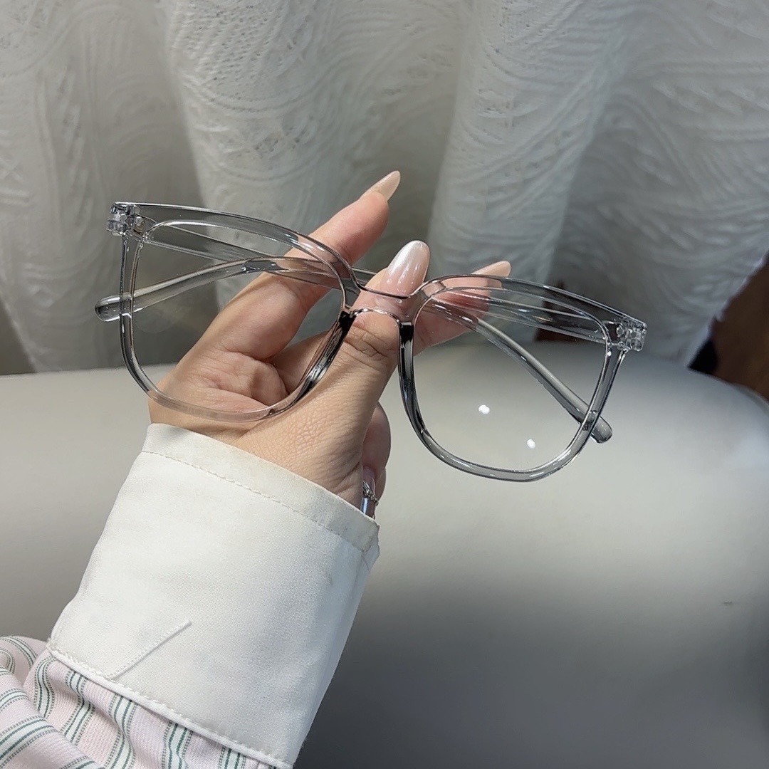 Trendy Transparent Square Frame Glasses for Nearsighted Men and Women, Suitable for Round Faces, Anti-Radiation, Slimming, Blue Light Blocking, Plastic Frame