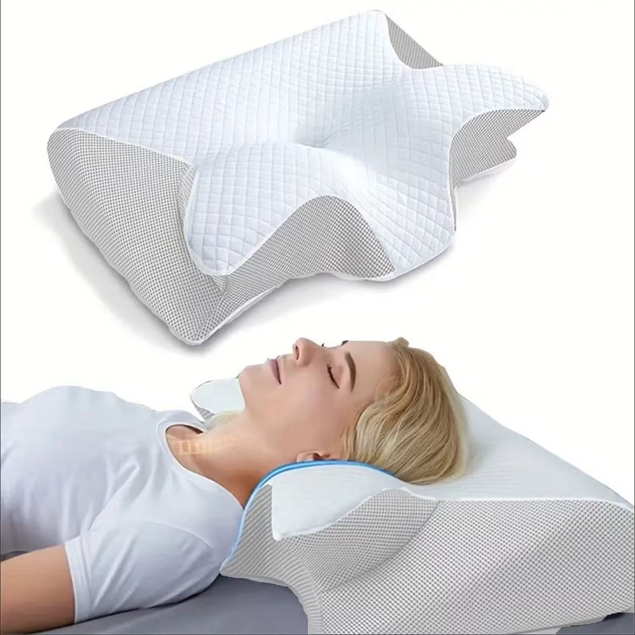 Cross-Border Foreign Trade Butterfly-Shaped Rolled Horn Neck Pillow Butterfly-Shaped Memory Pillow Home Slow Rebound Hotel Cervical Spine Pillow