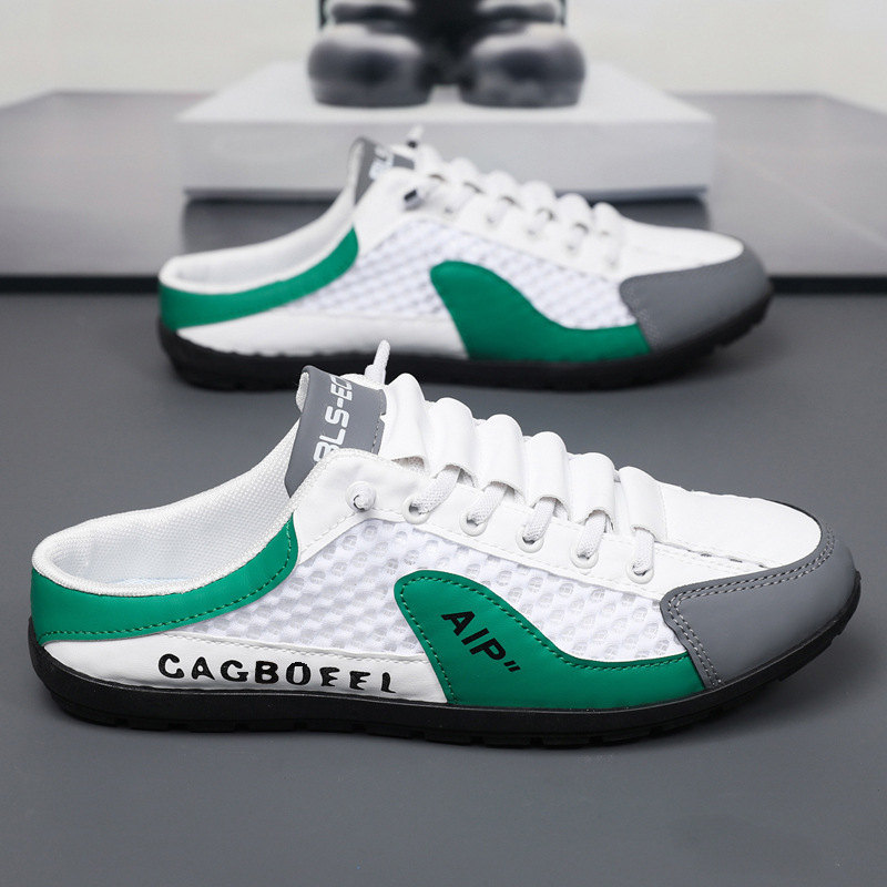 Cross-Border Large Size Baotou Half-Cup Shoes for Men Summer New Mesh Breathable Slip-On Slip-Ons Fashionable Breathable Mesh Shoes