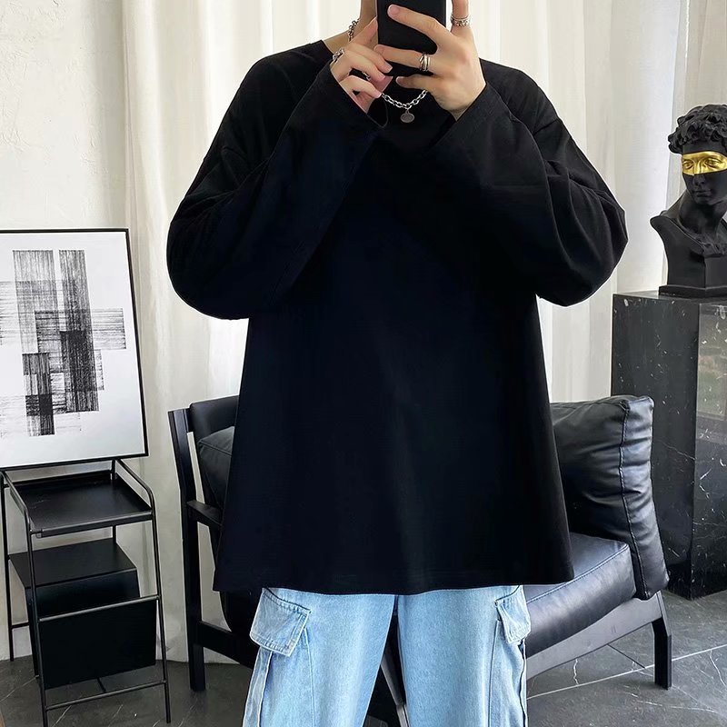 Factory Direct Sales Spring & Fall Men's Round Neck Long-Sleeved T-Shirts Slim Trbottomyy Pure Color Tops T-Shirts Autumn Clothes Bottoming Shirts