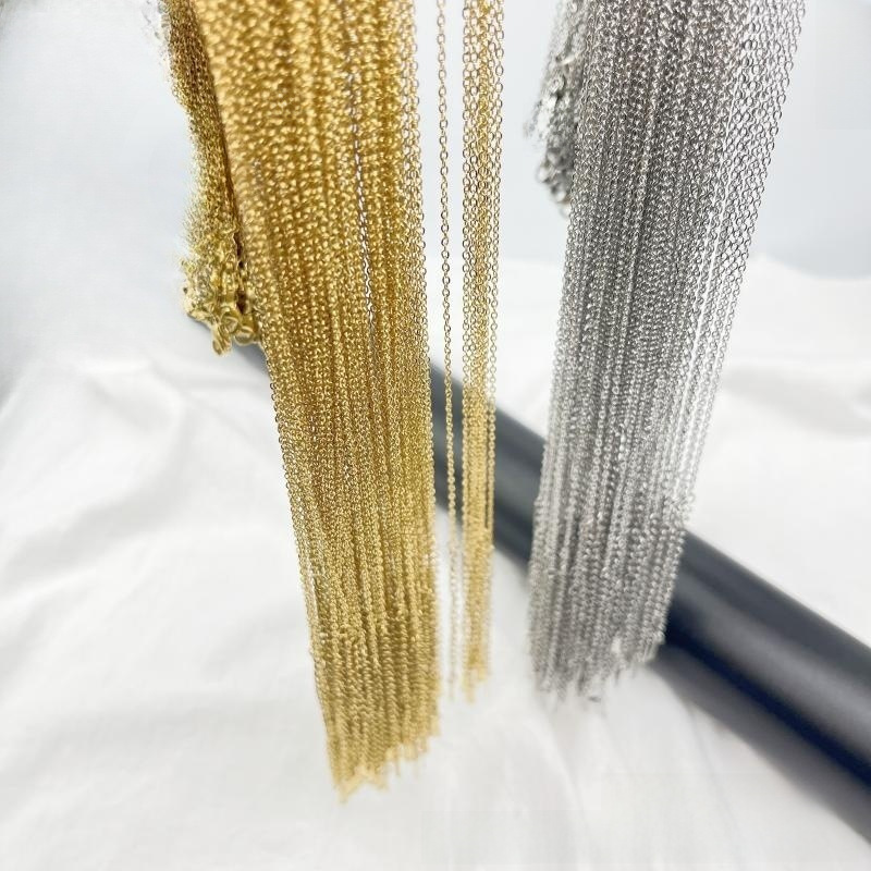Titanium steel 035 cross chain 304 stainless steel O-chain DIY chain summer all-match plain chain real gold plating does not fade