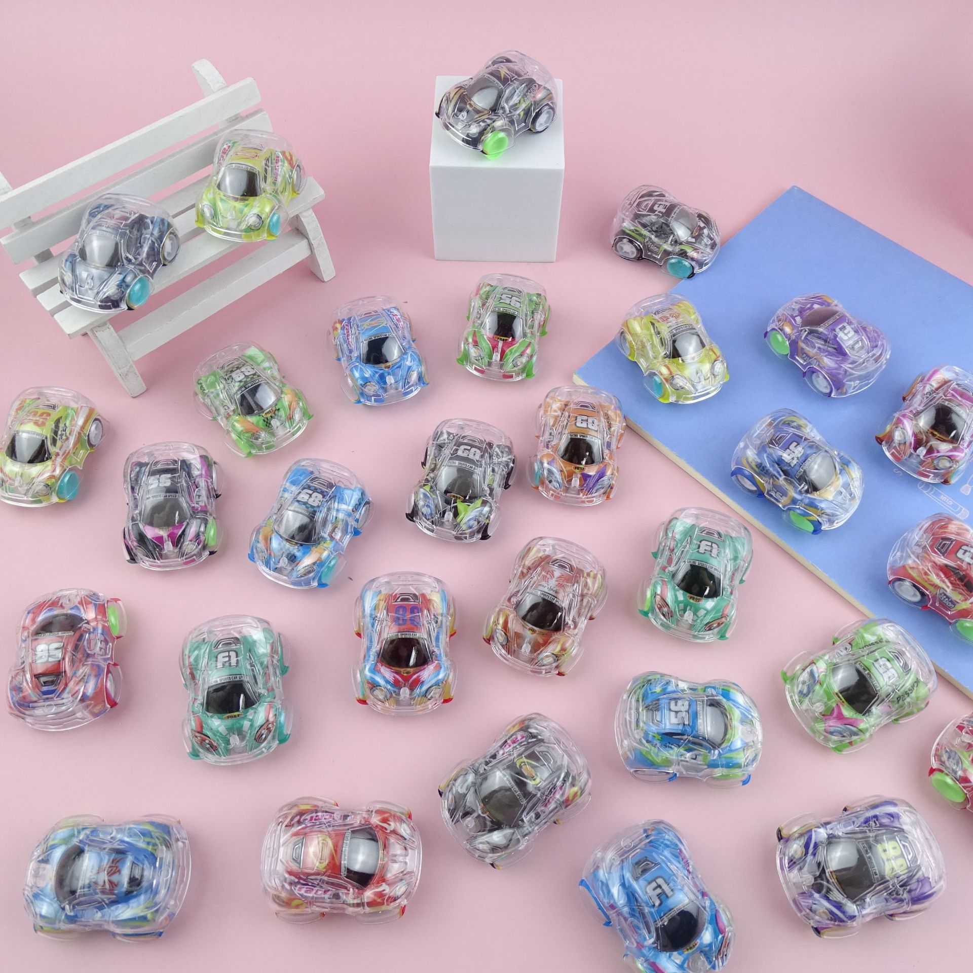 Children's Mini Pull-Back Car Cartoon Transparent Racing Car Kindergarten Small Gifts Sugar Toys Cross-Border Direct Supply