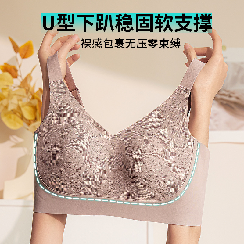 2025 Seamless Underwear Women's Small Breasts Look Bigger Push-Up Breast Reduction Anti-Sagging Anti-Expansion Adjustable Thin Cup Plaid Bra