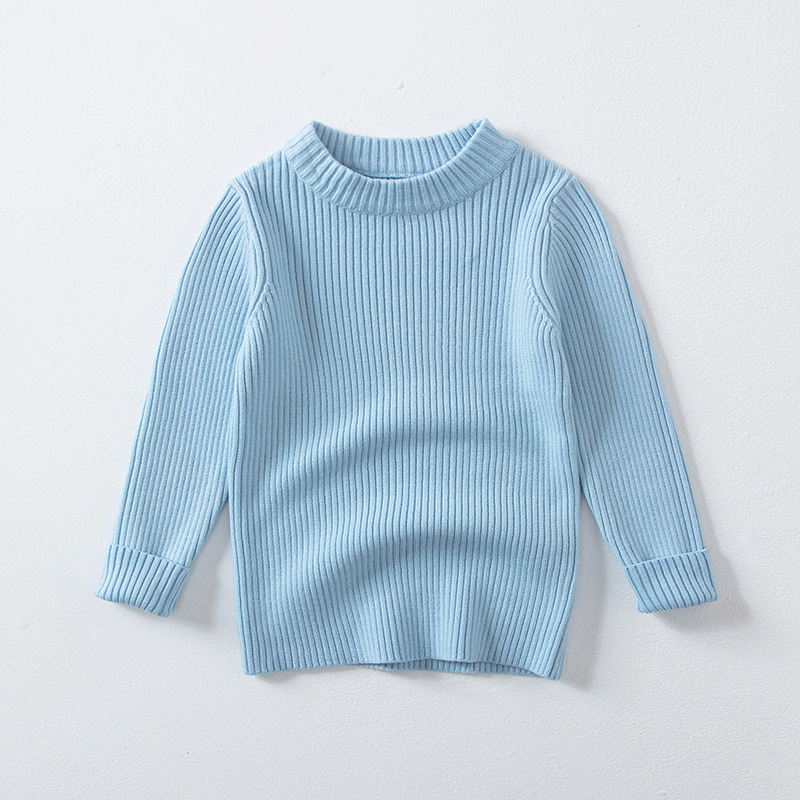 2025 Solid Color Crew Neck Pullover Warm Toddler Sweater for Boys and Girls, Korean Style Base Shirt, Vintage and Versatile