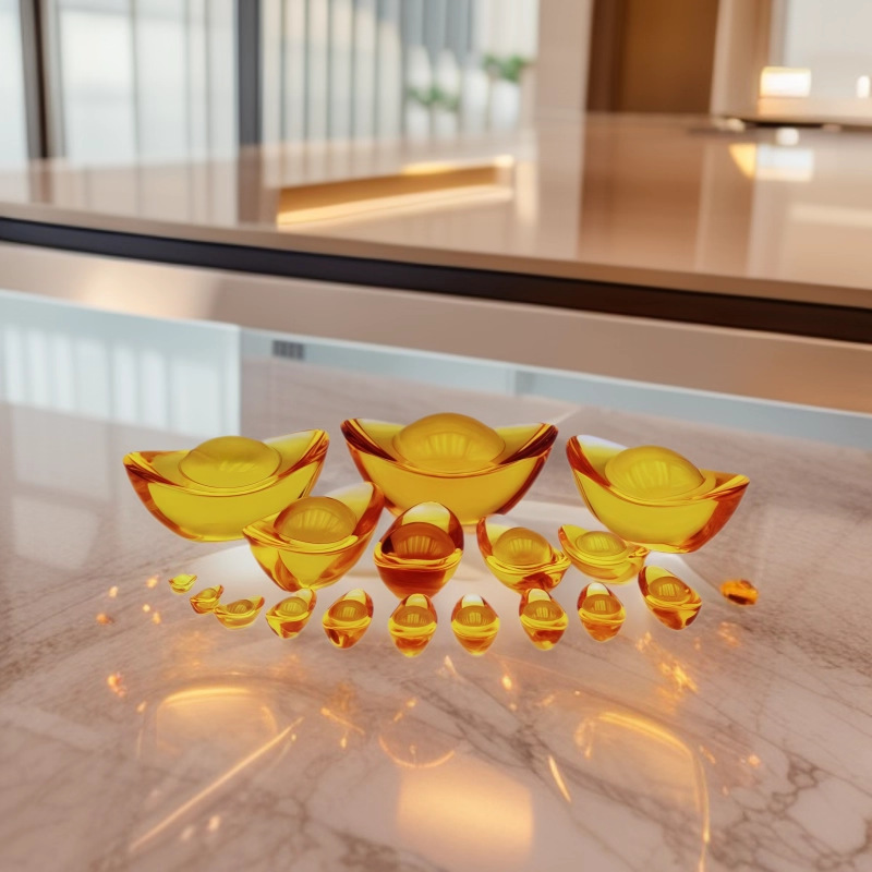 Glass Yellow Crystal Gold Ingot Ornaments, Creative Office and Living Room Exquisite Decorations Wholesale