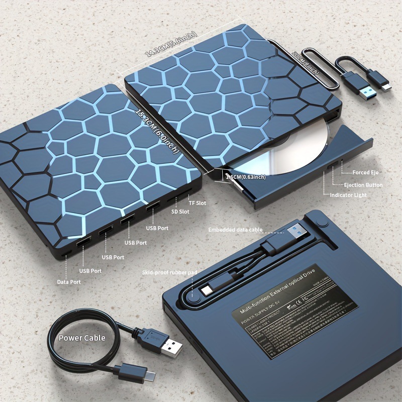 Multifunctional Optical Drive External Optical Drive Stone Pattern Optical Drive USB Optical Drive Ultra-Thin Dvd Optical Drive Burner Multi-Function Engraving
