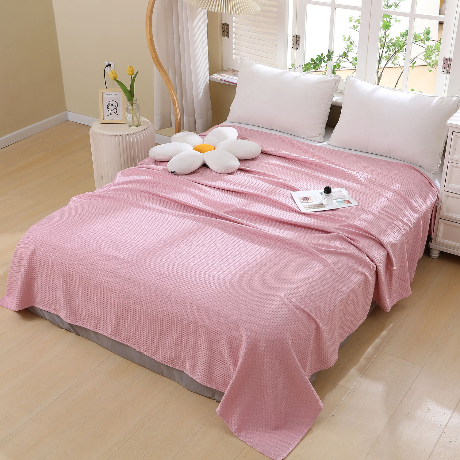 Waffle Blanket Amazon Cross-Border Bamboo Fiber Blanket Solid Color Pineapple Check Sofa Blanket Air Conditioning Blanket Nap Blanket