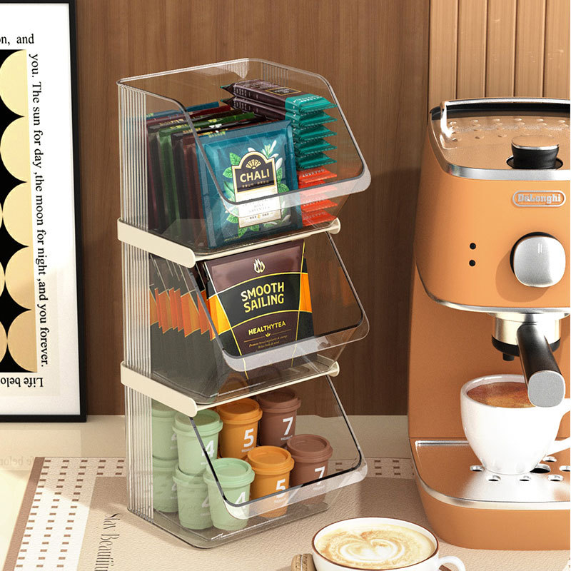 Tea Bag Storage Box Tea Capsule Coffee Storage Rack Tea Room Bar Transparent Display Rack Desktop Storage Shelf