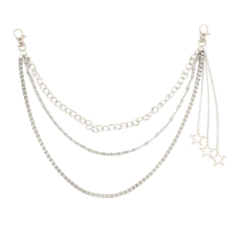 European and American Trendy Hip-Hop Punk Five-Pointed Star Pendant Tassel Jk Skirt Waist Chain Street Three-Layer Star Stylish Accessories