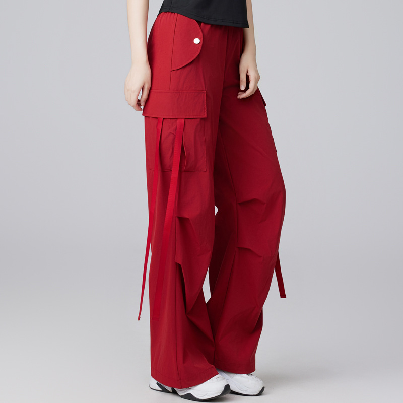 American Style High Waist Overalls Women's 2025 New Square Dance Casual Sports Wide Leg Pants Loose Straight Leg Pants 2505