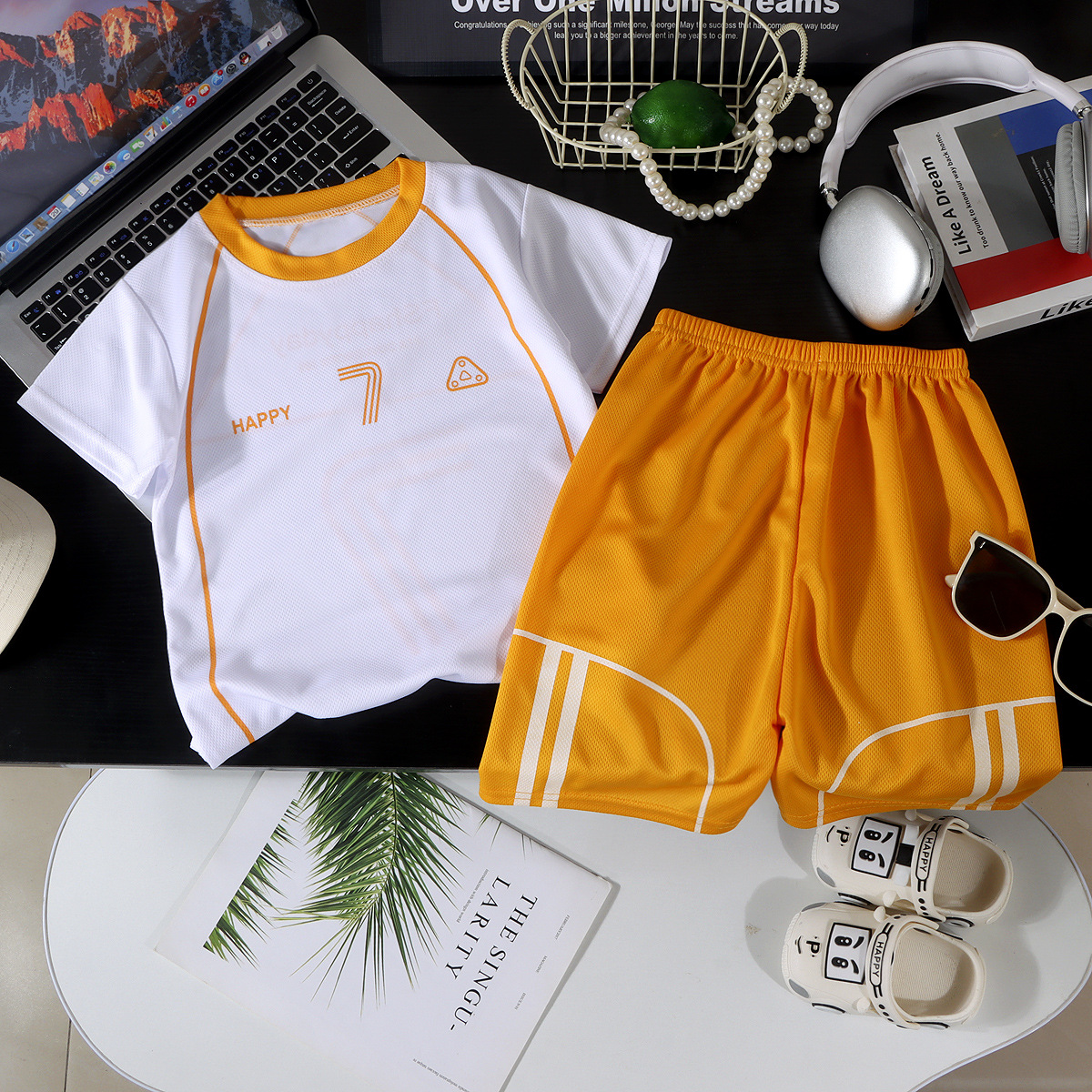 Boys' Summer Thin Sports Suit, Big Boys' Summer Stylish Short-Sleeve Jersey Two-Piece Quick-Dry Set
