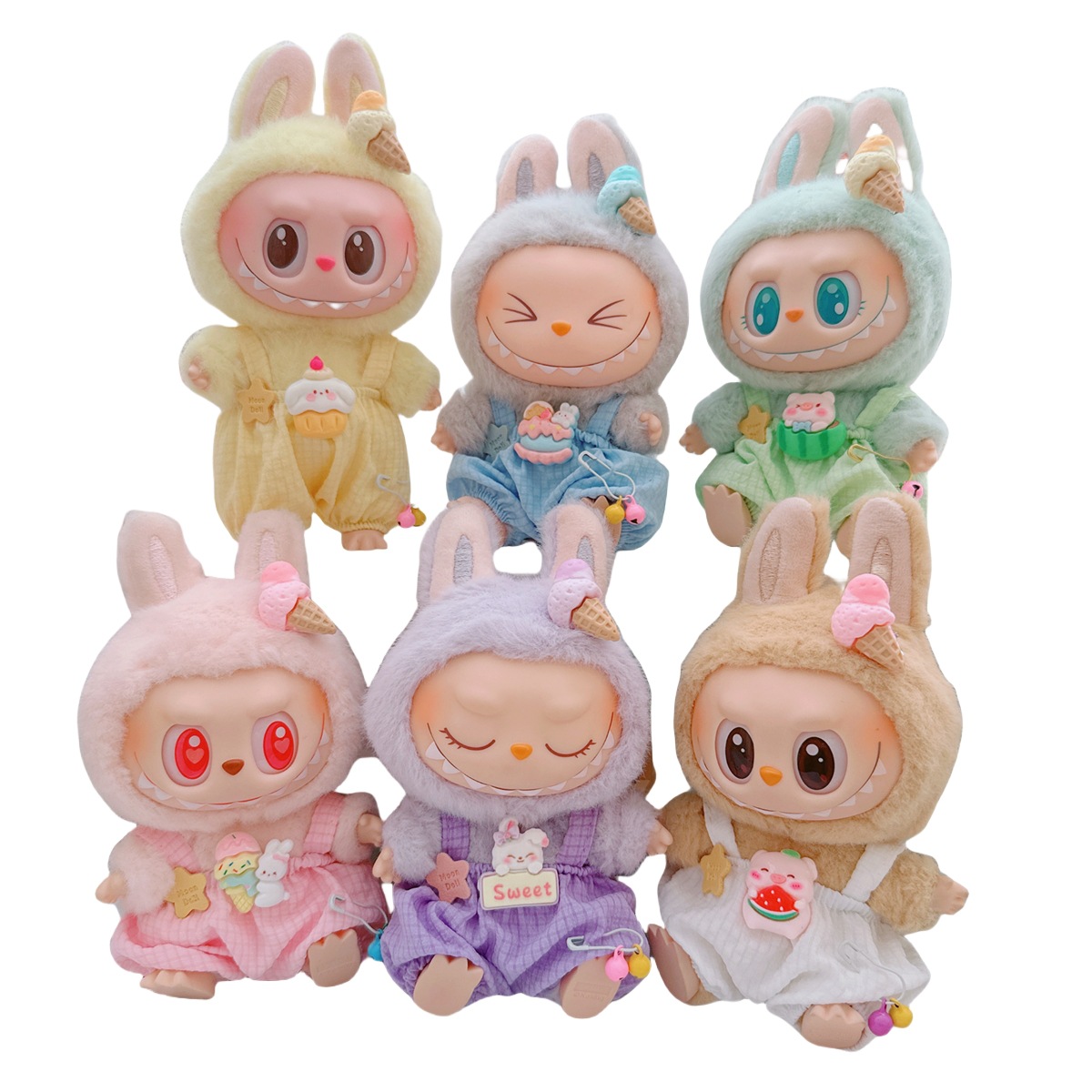 10cm Baby Clothes 15cm Shirt Dense Checkered Overalls Cotton Doll Clothes Labubu Pendant Dress Up