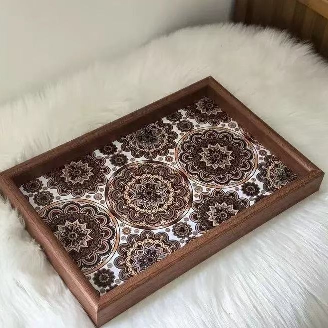 Bohemian Exotic Style Wooden Tray Light Luxury Retro Jewelry Storage Tray Entrance Tabletop Decoration Storage Box