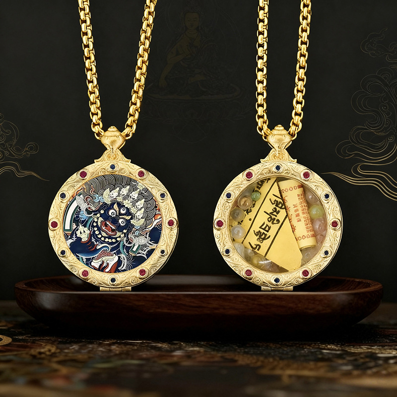 Xizang Hand-Painted Thangka Pendant Twelve Zodiac Signs Zakhilam Thangka Shell Gawu Box Pendant Necklace Street Stall Wholesale