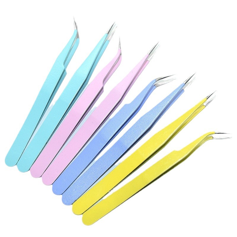 Pengdou Tools Tweezers for Nail Art and Eyelash Extensions, Stainless Steel Tweezers, Journal Clip, Pointed Tweezers, Curved Tweezers, DIY Craft Tweezers