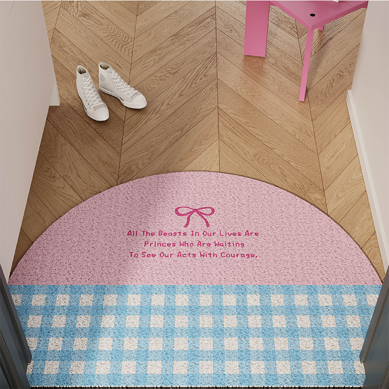 Korean-Style Plaid Semi-Circular Silk Loop Doormat Entryway Mat Non-Slip Foot Mat Blanket Entrance Mat Customizable