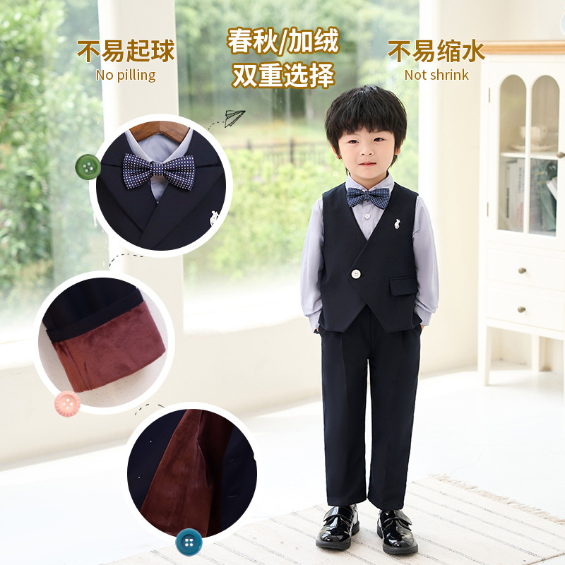 Children's suit dress Autumn New British gentleman handsome vest suit baby boy flower girl year-old photography clothing