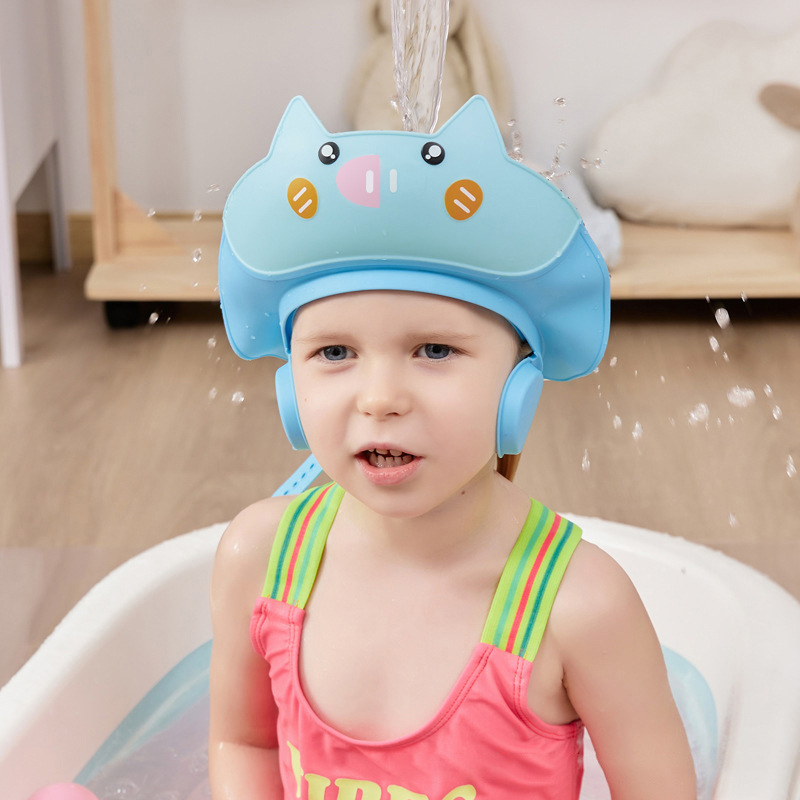 Baby Shampoo Artifact Children's Waterproof Shower Cap Adjustable Integral Soft Rubber Ear Protection Baby Shower Water Resistant Shampoo Cap