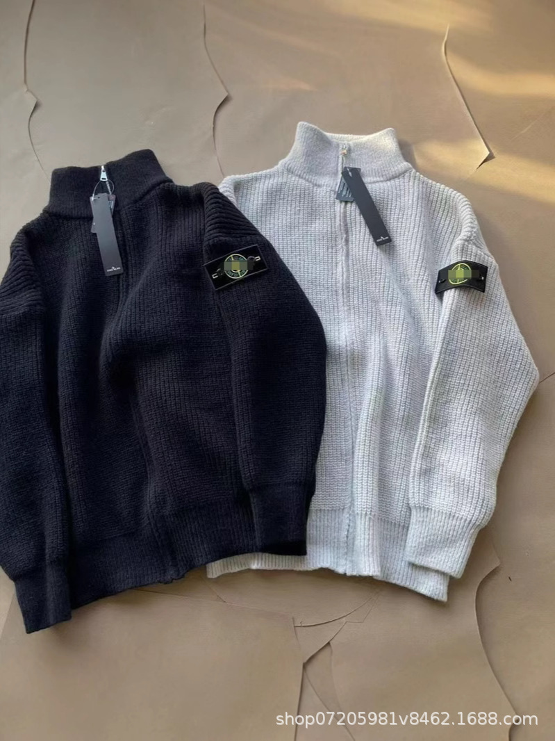 European and American Trendy Brand Heavyweight High Version Autumn and Winter Warm Twist Couple Stand Collar Zipper Sweater