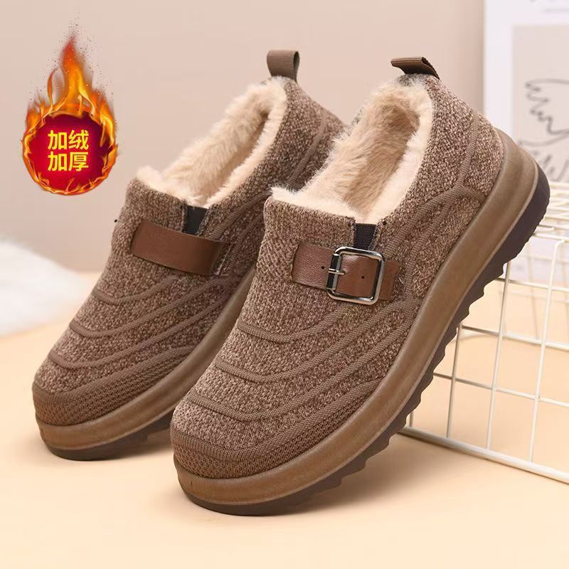 Коттоновые туфли для женщин 2025 года, утепленные флисом для людей среднего и пожилого возраста, теплые и комфортные плоские нескользящие туфли, пекинские хлопковые и тканевые туфли для мамы