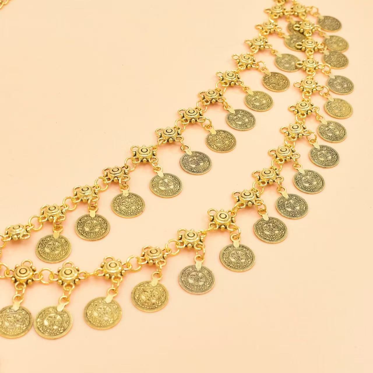 New Retro Ethnic Style Metal Pendant Ancient Coin Belt Bohemian Tassel Dress Accessories Waist Chain for Women