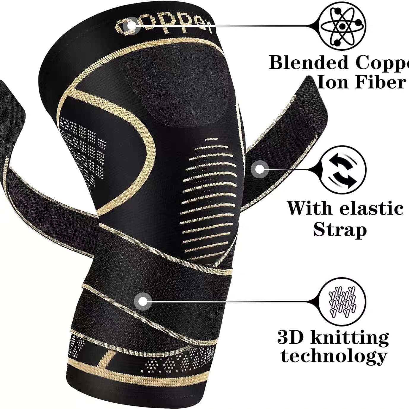 Sports Knee Brace Copper-Colored Nylon Mountaineering Basketball Compression Strap Support Breathable Meniscus Joint Running Knee Protector