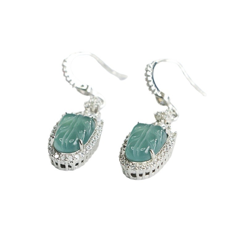 Military Natural a Grade Jade Ice Seed Blue Water Leaf Earrings Jade Earrings for Women Wholesale Dropshipping Fc 4082301 L