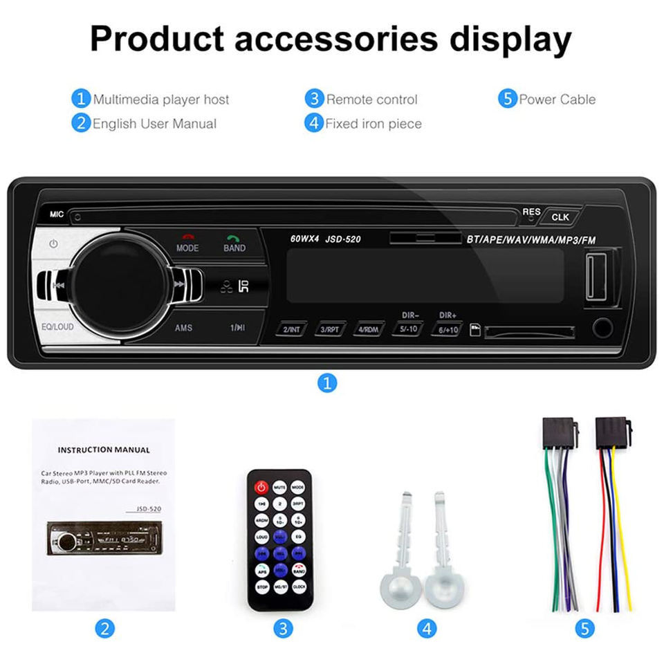 JSD520 cross-border new spot car Bluetooth MP3 single ingot car card U disk FM radio Bluetooth MP3