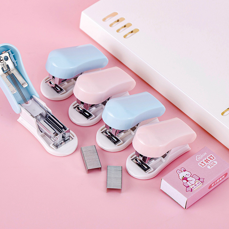 Mini small size Stapler Student Cartoon Portable Test Paper Binding Machine Multifunctional Small Stationery Stapler suit