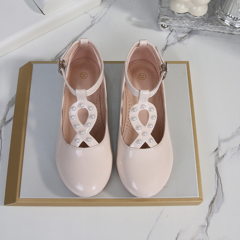 Girls' Black Pearl Children's Single Shoes for Performance, Princess Shoes, Spring and Autumn Style, College Style