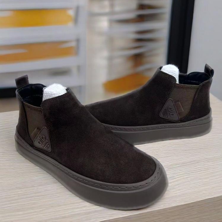 Dld Triangle Logo Men's Shoes Autumn and Winter New Suede Leather Boots Thick-Soled Fleece-Lined Warm High-Top Shoes Casual Men's Shoes