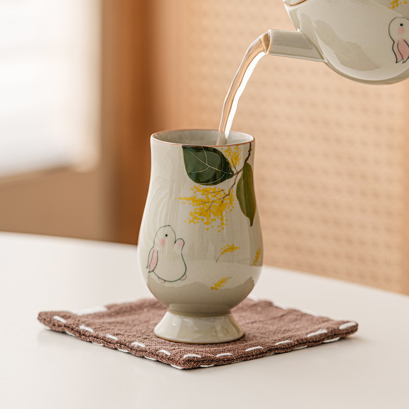 Plant Gray Rabbit Scent Cup Ceramic Tea Cup Master Cup Single Cup Kung Fu Tea Set Large Capacity Household Tea Cup