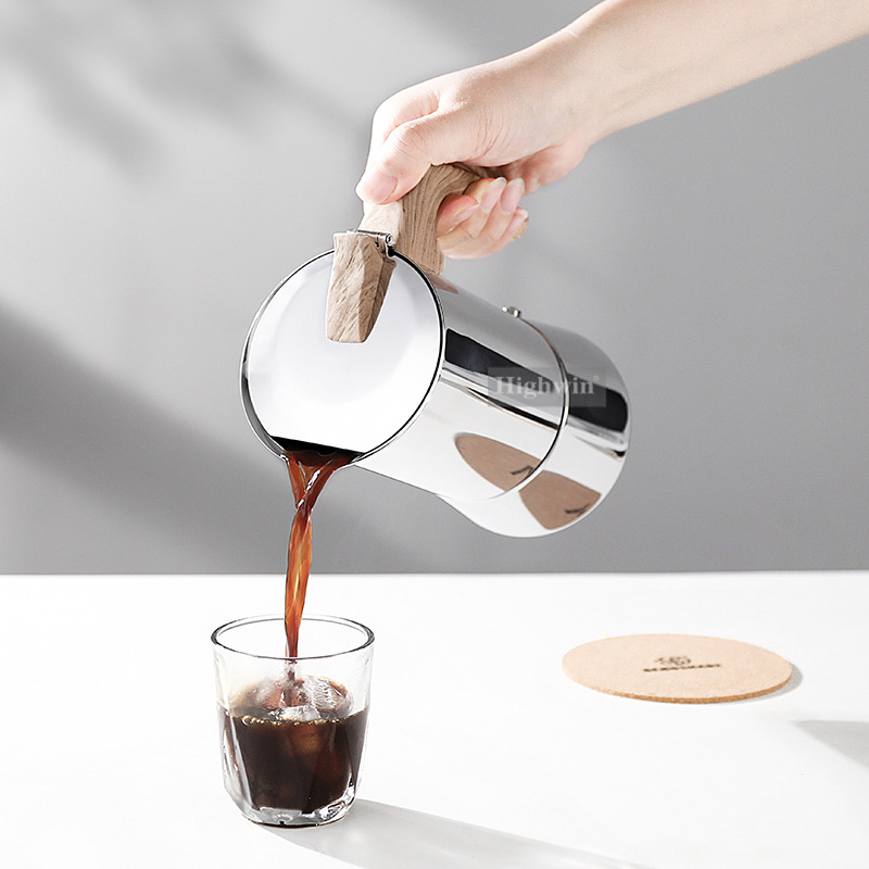 Kaiyu Stainless Steel Single Valve Moka Pot Water Transfer Wood Grain Handle Office Home Italian Concentrated Coffee Pot