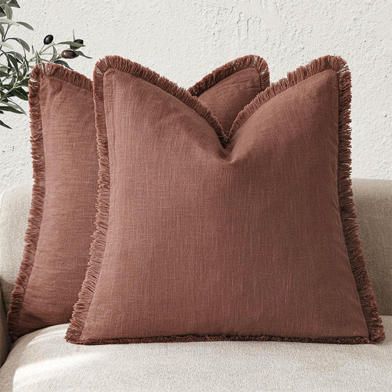 Ramie Pillowcase Bohemian Style Solid Color Tassel Headboard Cushion Seat Cushion Living Room Sofa Pillowcase Cross-Border