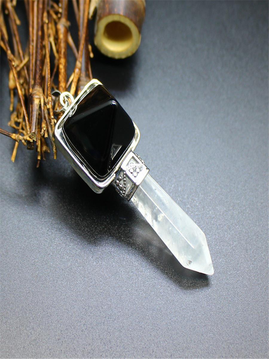 European and American Export Crystal Jewelry Natural Stone Hexagonal Column White Crystal Pendant Necklace Pyramid Trinkets